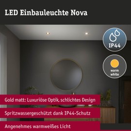 Paulmann Nova Coin 92405 LED Recessed Light IP44 Round 78 mm Coin 3 x 6 W 3 x 470 lm 230 V 2700 K Gold Matt