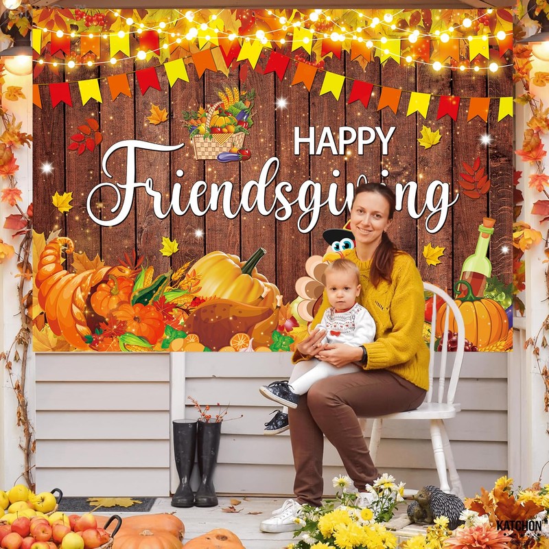Happy Friendsgiving Banner Backdrop 7x5FT Fall Maple Leaves Harvest Pumpkin