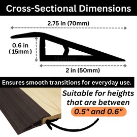 1/2" to 3/5" Height Threshold Ramp - Rubber Threshold, Floor Transition Strip, Door Strip, Wheelchair Ramp, Carpet to Tile Strip (Ebony Walnut, 80 inches)
