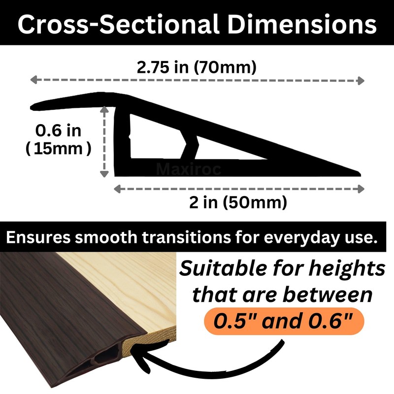 1/2" to 3/5" Height Threshold Ramp - Rubber Threshold, Floor