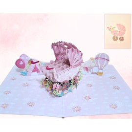 Card Mavens New Baby Girl Card Baby Boy Girl Pop Up Card It's a Girl It's a Boy Pop Up Card Newborn Baby Girl 3D Greeting Card for New Parents New Grandparents Newborn Baby Card Baby Shower Card