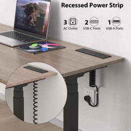 Drawer Outlets, Furniture Recessed Power Strip with PD 20W 2 USB-C, 1 USB-A Fast Charging & (3) 15 amp AC Ports, 5 FT Spring Power Cordrawer Outlet Black