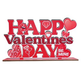 Valentines Day Table Decorations for Home Wood Decor 11.8x6.5inch Red Happy Valentines Day Centerpieces for Table Red Lip and Heart Pattern Valentine's Day Tabletopper