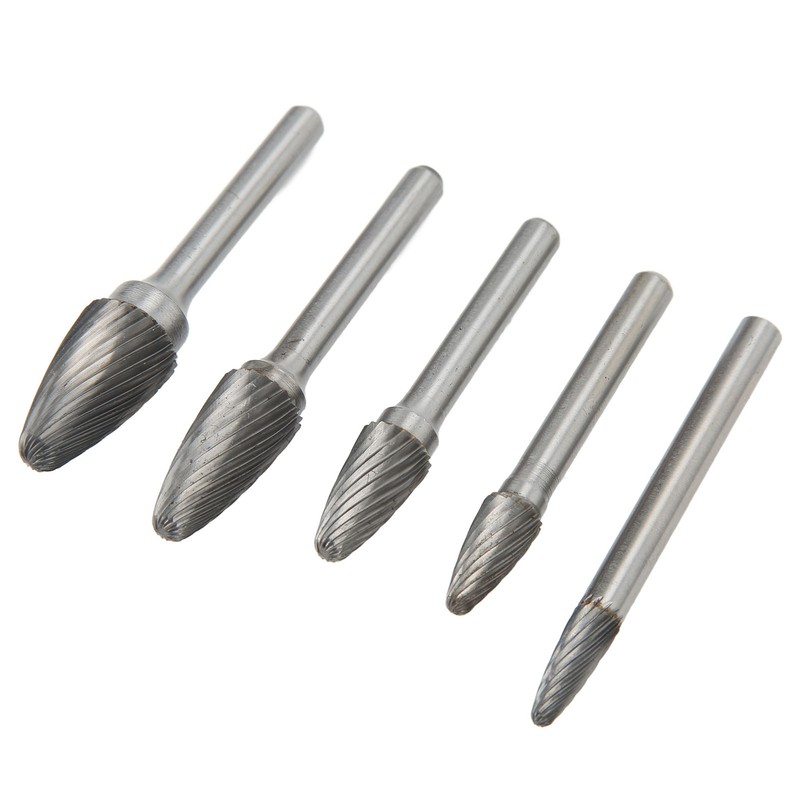 5pcs Carbide Burrs Single Cut Rotary File with 6mm/0.24in Shank
