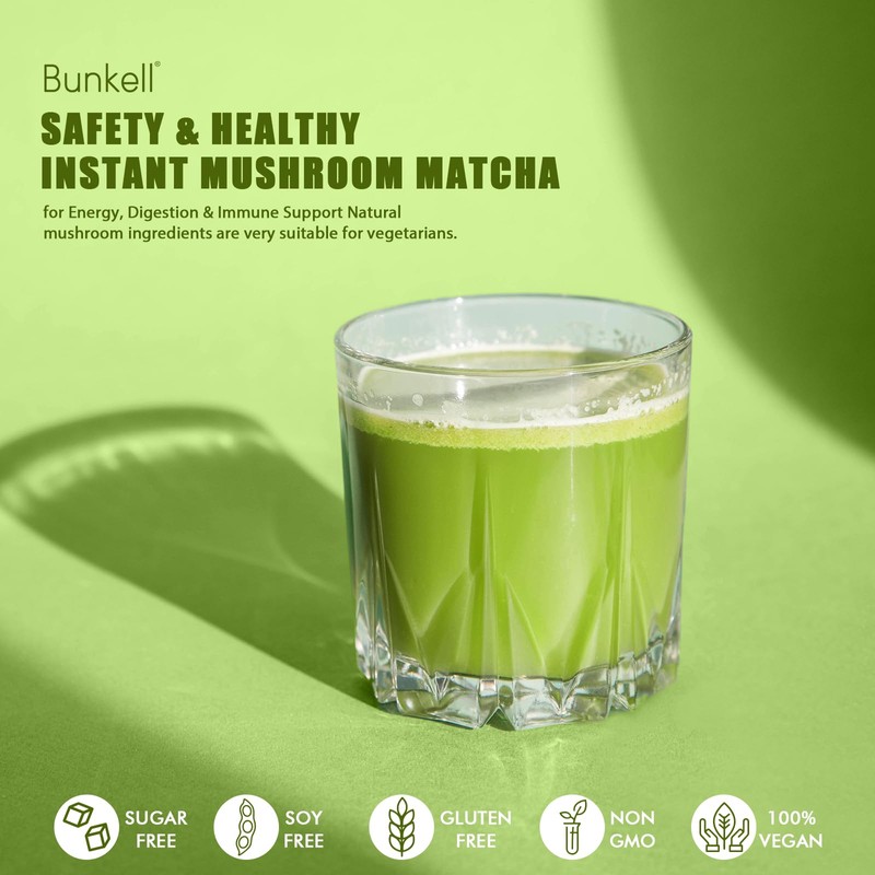 Bunkell Mushroom Matcha, Organic 6 Mushrooms Mix w/Japanese Matcha, Ceremonial