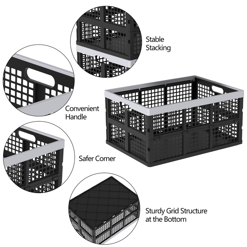 Xyskin 66 L Plastic Folding Storage Crate, Stacking Crate, Portable