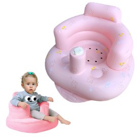 Baby Inflatable Sofa With Plush Cover for Babies 4-24 Months Built in Air Pump Infant Back Support Seat Toddler Sofa for Sitting Up Baby Indoor Seat Floor Seater Gifts (Pink flower + Cover)