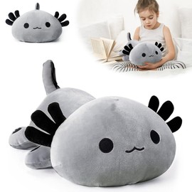 Hengrongshen Axolotl Plush Toy, Axolotl Soft Toy, Grey, Kawaii Salamander Plush, Axolotl Super Soft Cartoon Throw Cushion, Stuffed Animals Toy Gift for Children Girls Boys