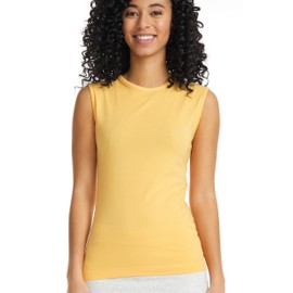 ESTEEZ Small Yellow High Neck Basic Tank Tops Women - Sleeveless Round Tube Layering Cotton Shirt (EX801110MANGOS)