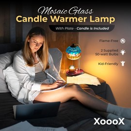 Mosaic Candle Warmer Lamp with Dimmer - Stained Glass Electric Wax Melt Warmer, Tiffany Style Turkish Lamp for Scented Wax, Decorative Vintage Candle Lamp for Home Decor & Gift (Blue/Multicolor)