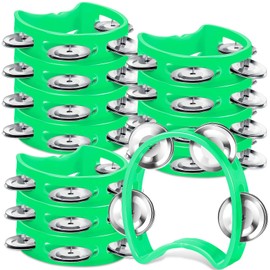 Lukmaa 12 Pcs Plastic Percussion Tambourine with 4 Bells Rhythm Musical Instruments for Adults Hand Tambourine Hand Held Percussion Drum for Party Kindergarten Family School Supplies (Green)