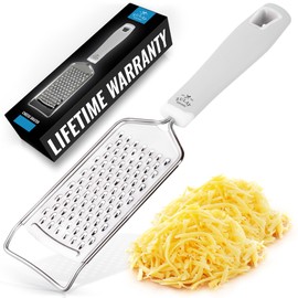 Zulay Kitchen Professional Cheese Grater Stainless Steel - Durable Rust-Proof Metal Lemon Zester Grater With Handle - Flat Handheld Grater For Cheese, Chocolate, Spices, And More - White