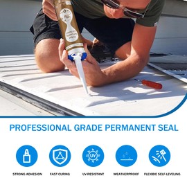Self-Leveling Adhesive Sealant, 10.1 oz Fast Cure Marine Silicone Sealant Joint Sealant, UV Resistant Flexible Bonding and Sealing for Boats, RVs, and Roofs