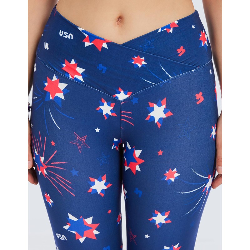 sissycos Women's 4th of July American Falg Crossover Leggings High