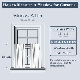 LIMON HOME Cafe Crtains 24 Inch Length 2 Panel Linen Farmhouse Sheer Mini Curtains Light Filtering for Small Bathroom Window Opaque Privacy Ivory Curtain for Basement 26''Wx24''L Cream