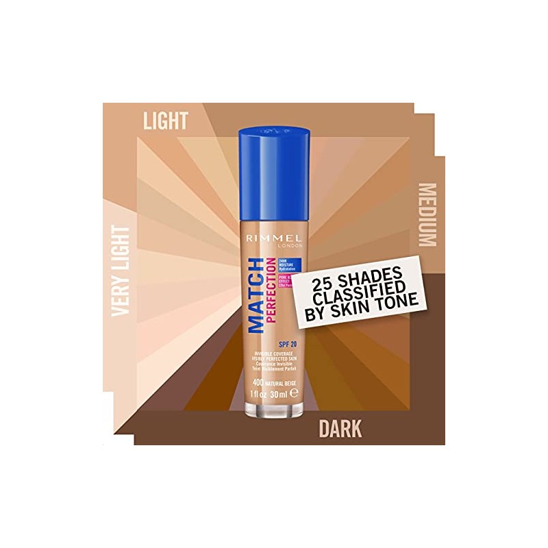 Rimmel Rimmel Match Perfection Foundation 400 Natural Beige, Medium Coverage,