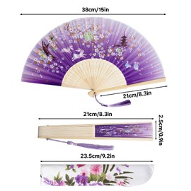Haakong Folding Hand Fans for Women Silk Handheld Folding Fan with Storage Case Bamboo Chinese Style Crafts for Dancing Wedding Party Music Festival Favors DIY Decoration (Retro, One Size)