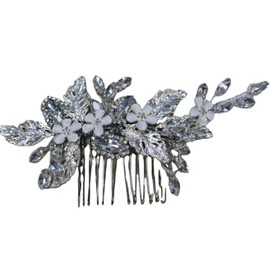 Handcess Bridal Wedding Flowers Hair Comb Silver Rhinestone Hairpiece Crystal Leaf Bridal Hair Accessories for Women and Girls
