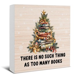 Christmas Decorations Indoor, Book Lovers Gifts, Book New Year Decor Sign, Christmas Tree Wood Sign Rustic Home Table Desk Decor (5 x 5 Inches)