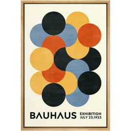 MUDECOR Framed Canvas Print Wall Art Geometric Colorful Circle Bauhaus Polygon Abstract Shapes Illustrations Fine Art Mid-Century Modern Multicolor for Living Room, Bedroom, Office - 24"x36" Natural