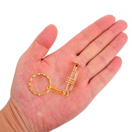 Dselvgvu Miniature Musical Instrument Keychain with Case Brass Mini Collectible Figurines Replica Key Ring Birthday Gifts (1.73" Trumpet Keychain)