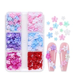 6 Grids 3D Flowers Nail Charms Mixed Sizes Resin Colorful Floral Charms for Acrylic Nails White Red Pink Blue Purple Flower Nail Supplies for Women Spring Summer DIY Nail Decorations Crafts