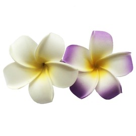 Hawaiianische Frangipani-Plumeria-Schaumkopf-Blume, Party, Strand, Haarschmuck, 2 Stück (weiß + violett)