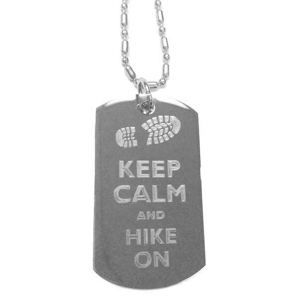 Hat Shark Keep Calm and Hike On Boot Print - Luggage Metal Chain Necklace Military Dog Tag