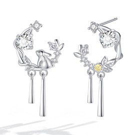 Silver Thunder Earrings, Women's, Moon, Rabbit, Birthstone, Garnet, Hypoallergenic, Silver 925, Swaying Earrings, Cute, School Entrance Ceremony, Birthday, Christmas, Gift, Women's, Colour: