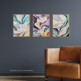 Artery8 Set of 3 Abstract Flowers Pastel Colour Floral Living Room 12X16 Inch Wall Art Prints Pack