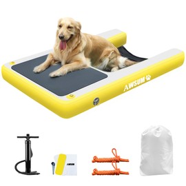 AWSUM Inflatable Dog Water Ramp 4ft x 3.3ft Dog Boat Ramp Floating for Dogs Up to 180LBS On Water Float Ladder Steps for Pool, Dock, Lakes, Yellow