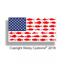 Real Sticky 4 Mini Fish American Flag Sticker USA Fishing Helmet Car License Plate Tag Decal