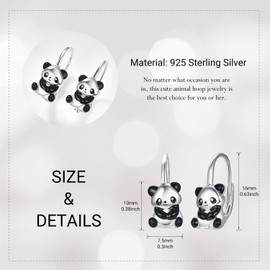 Sterling Silver Panda Earrings for Women Leverback hoop Earrings Lightweight Panda Cute Annimal Jewelry Gifts for Women