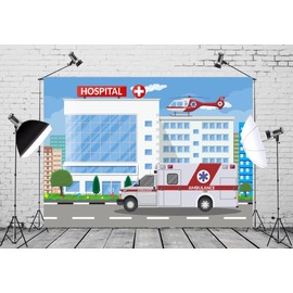 Loccor 6x4ft Fabric Hospital Backdrop for Nurse Graduation Ambulance Medical Photography Background Paramedic Retirement Party Decorations Nursing School Doctor Office Backdrops Kids Photo Booth Props