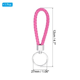 PATIKIL Braided Leather Keychain with Stainless Steel Key Ring, PU Woven Wristlet Lanyard Strap Fob Keyring Holder for Car Bag Wallet Pendant, Rose Red
