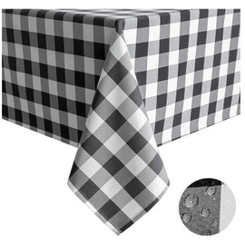 Tektrum 100% Polyester Waterproof 70 X 70 inch 70"X70" Square Checker Checkered Tablecloth Table Cover -Spill Proof/Stain Resistant/Wrinkle Free-for Camping Picnic, Restaurant (Black and White)