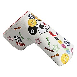 Golf Headcover Putter Cover Fits Scotty Cameron Odyssey Magnetic Closure Pin Type Cute Playing Cards Poker Embroidery (White)