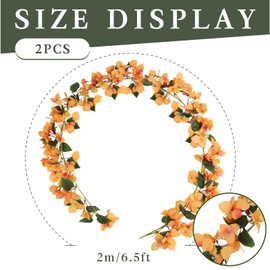Rzoukler 2PCS Artificial Bougainvillea Flowers Garland 6.6FT Fake Bougainvillea Hanging Silk Flowers Faux Bougainvillea Fall Vines for Wedding Arch Table Home Garden Outdoor Fall Decorations (Orange)