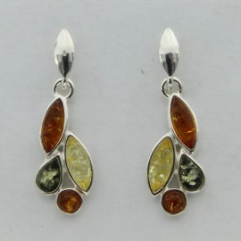 Amber America Multi-Color BALTIC AMBER Dangle Earrings 925 STERLING SILVER - Poland #2306e