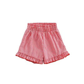 RoseSeek Girl's Gingham Shorts Elastic Waist Ruffle Hem Summer Casual Plaid Shorts Red 11Y