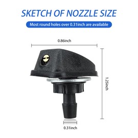 pinflaw Pack-2 Car Windshield Wiper Nozzle, Single Outlet 360 Degree Adjustable Fan-shaped Uniform Spray Washer, Hood Cleaning Spray Head Replacement for 0.31" Hole, Universal for Cars (Black)