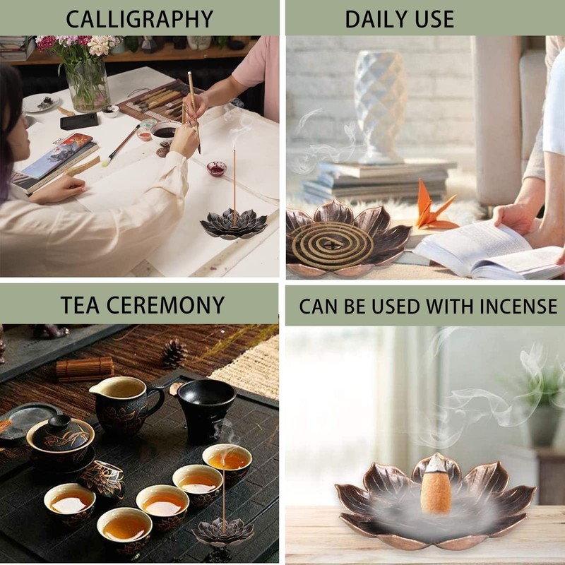 2-Pack Lotus Incense Holders, Detachable 6-Hole Brass Burner for Stick,