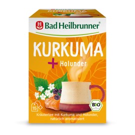 Bad Heilbrunner Organic Turmeric + Elderberry Tea - Herbal Tea in Filter Bag - Turmeric, Elderberries, Elderflower - Harmonious Interaction (5 x 15 Filter Bags)