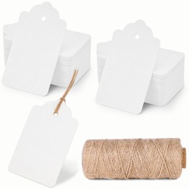 VGOODALL White Gift Tags with Jute, 180 Pack, 1.6 x 2.8 Inches, Kraft Paper Tags with 328 Feet Natural String for Gifts and Crafts