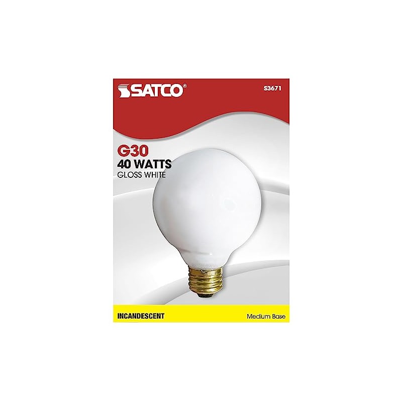 Satco S3671 120V Medium Base 40-Watt G30 Light Bulb, Gloss