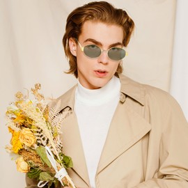 GoaePode 2 Retro Sunglasses Women Men Oval UV400 Protection Sunglasses Metal Trendy Classic Gold Frame Sunglasses Vintage Fashionable Glasses for Men and Women, Green