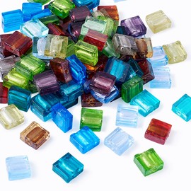 Craftdady 50pcs Lampwork Glass Square Spacer Beads 12x12mm Silver Foil Loose Beads Random Mixed Colors for Jewelry Making Hole: 2mm