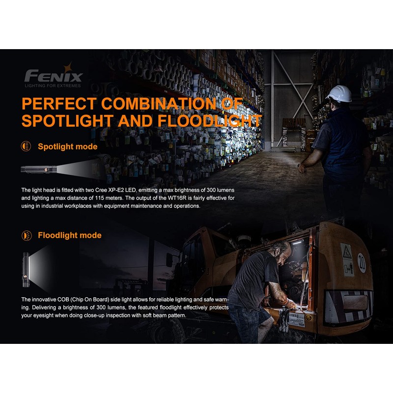 Fenix WT16R 300 Lumen rechargeable magnetic base Handheld flashlight/worklight with