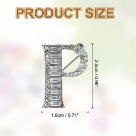 PATIKIL Letters Brooch Pins, Letter P Initial Rhinestone Brooch Metal Broaches Pins for Women Men Breastpin Gifts Jewelry, Silver