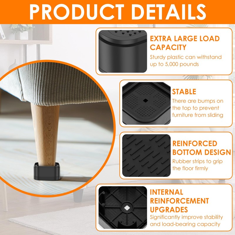 16 Piece Adjustable Furniture Risers with Nonslip Bottom Stackable Bed
